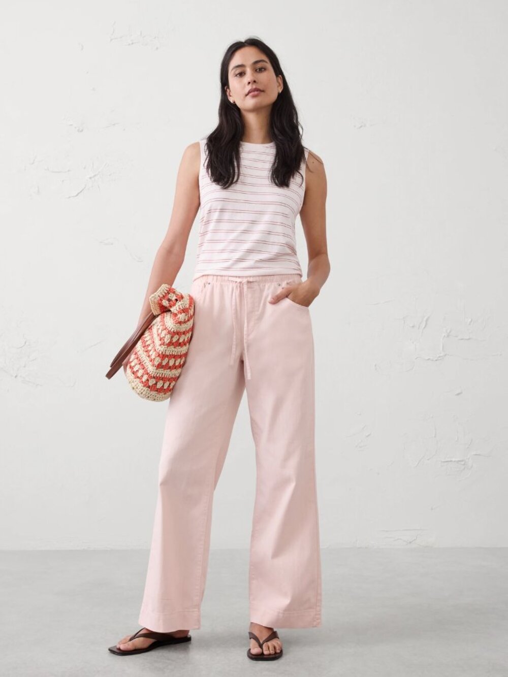Wide-Leg Mid-Rise Summerweight Pull-On Jean Sweet Grapefruit NWOT